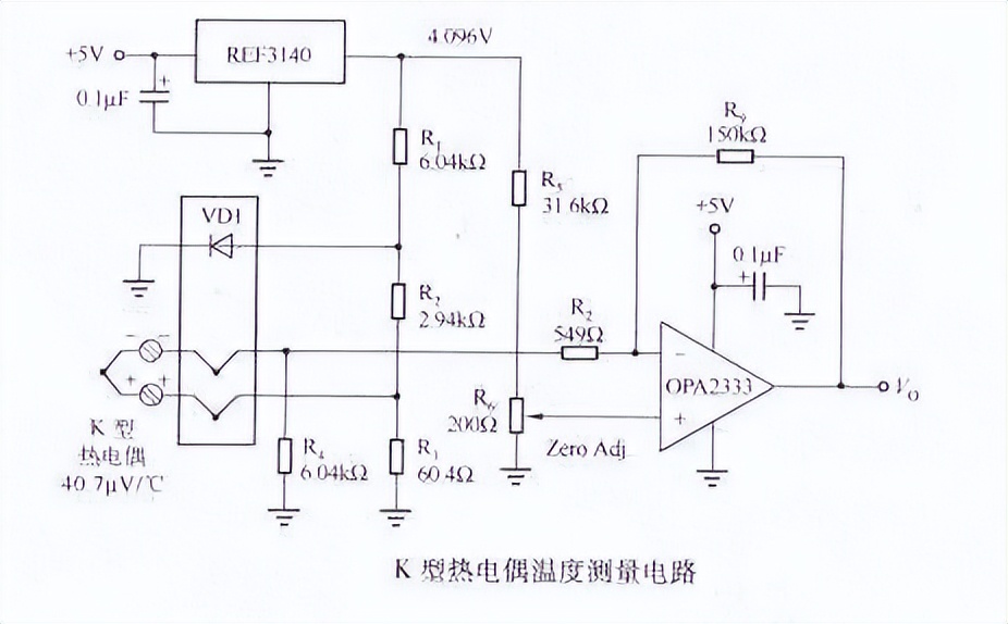 K型熱電偶溫度測量電路